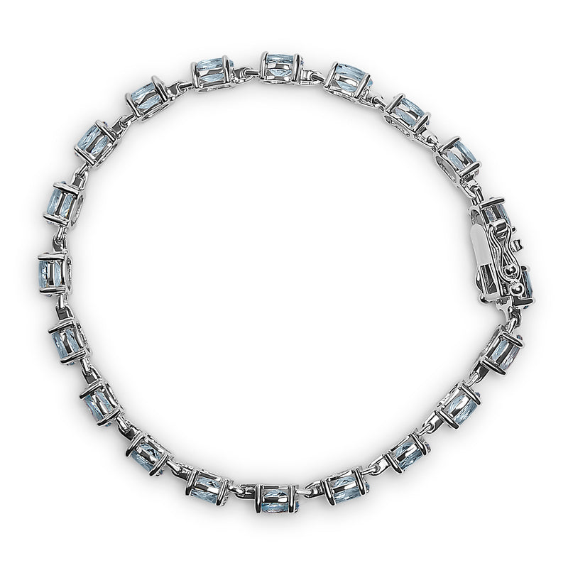 Bids.com .925 Sterling Silver 11.0 Cttw Oval Shaped Created Light Blue Topaz Link Bracelet - 7 inch Bracelets White Smoke White.Sterling Silver / 7