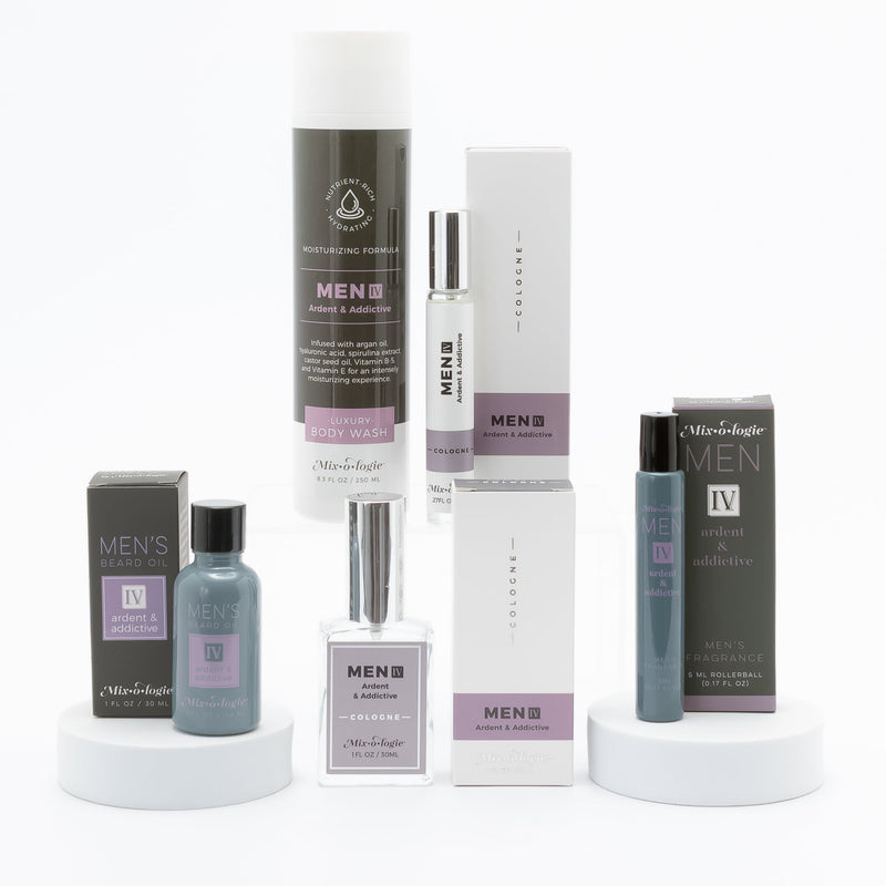 MIXOLOGIE Mixologie Men's IV (Ardent & Addictive) Men's Products White Smoke Roll-On Collogne,Cologne Pen  (8mL),Cologne Spray (30mL),Beard Oil,Luxury Body Wash,Bar Soap