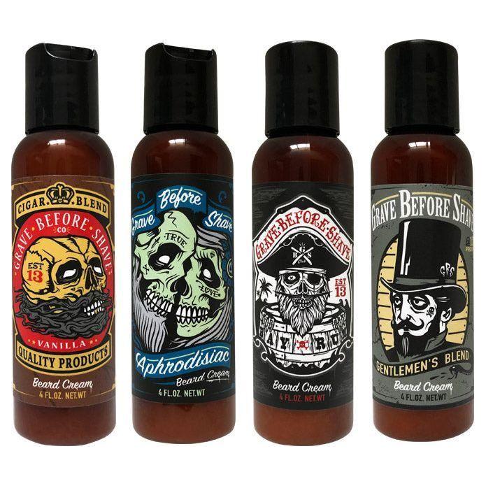 Grave Before Shave Grave Before Shave Beard Cream 4 oz. Big bottle Beard Oil Dark Slate Gray Aphrodisiac scent 4oz. Big Bottle,Bay Rum scent 4 oz. Big Bottle,Cigar Blend 4 oz. Big Bottle,Gentleman's Blend 4 oz. Big Bottle