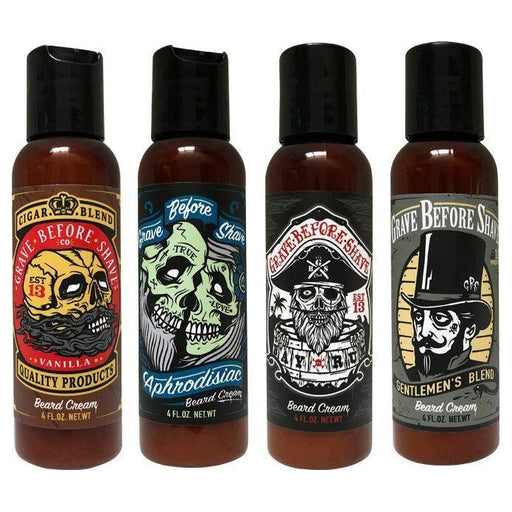 Grave Before Shave Grave Before Shave Beard Cream 4 oz. Big bottle Beard Oil Dark Slate Gray Aphrodisiac scent 4oz. Big Bottle,Bay Rum scent 4 oz. Big Bottle,Cigar Blend 4 oz. Big Bottle,Gentleman's Blend 4 oz. Big Bottle