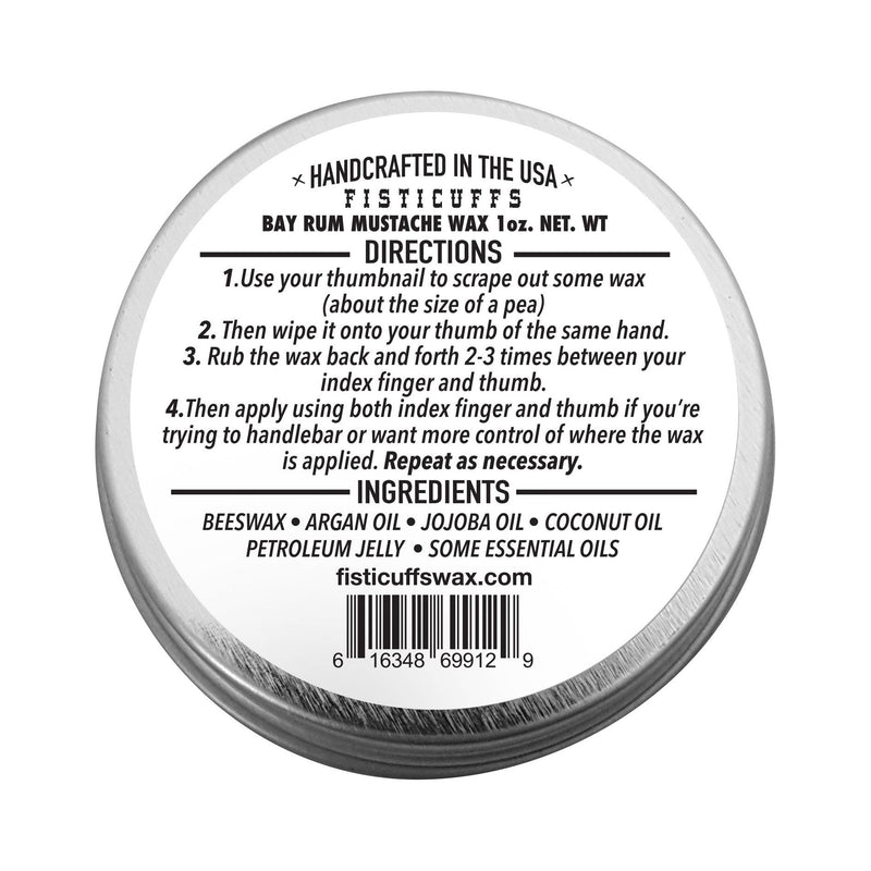 Grave Before Shave Bay Rum Scent Fisticuffs Mustache Wax "Original hold" Mustache Wax Dark Slate Gray 1 ounce round tin,1/2 ounce vintage slide tin