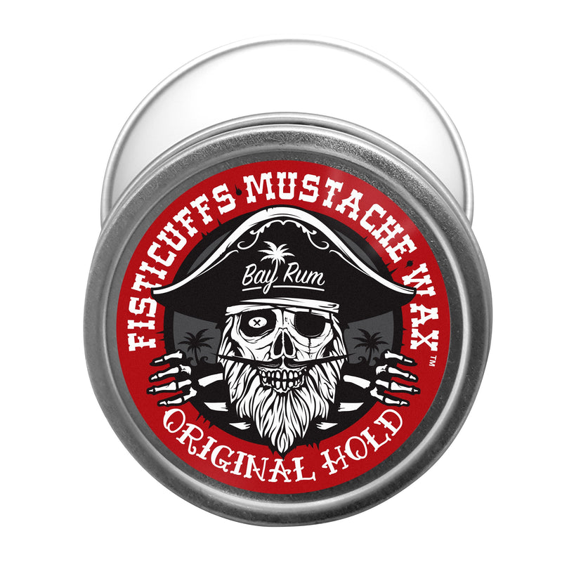 Grave Before Shave Bay Rum Scent Fisticuffs Mustache Wax "Original hold" Mustache Wax Sienna 1 ounce round tin,1/2 ounce vintage slide tin