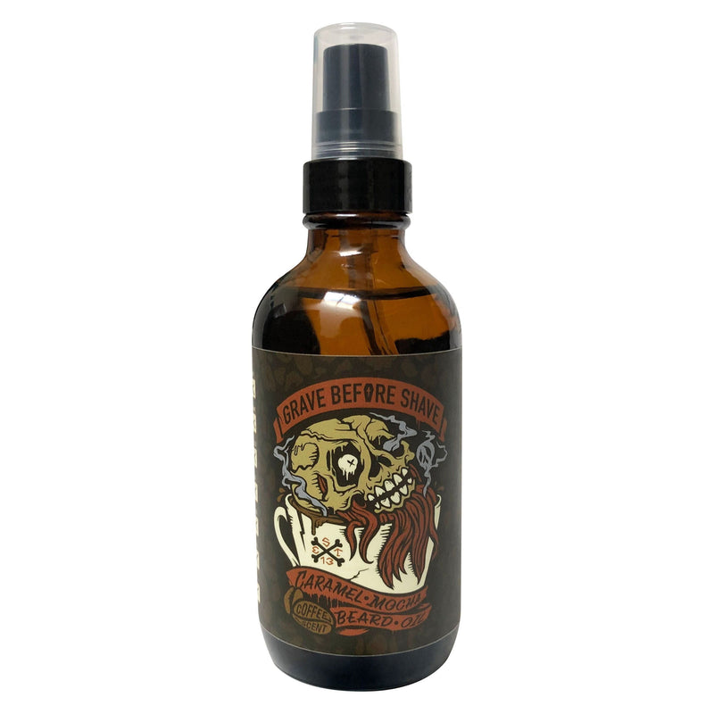 Grave Before Shave 4oz. BIG BOTTLE OF GRAVE BEFORE SHAVE™  BEARD OIL Beard Oil Dark Slate Gray Caramel Mocha Blend (Caramel Mocha Coffee Scent)