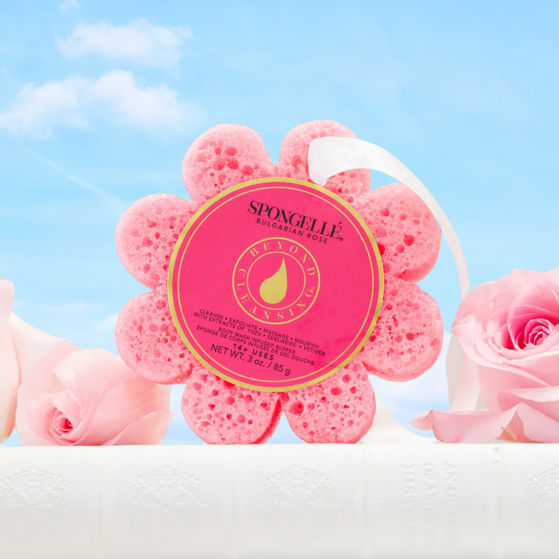 Spongellé Bulgarian Rose | Wild Flower Bath Sponge Body Wash Infused Buffer Pale Turquoise