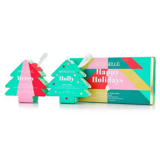 Spongellé Happy Holidays | Holiday Tree Gift Set Body Wash Infused Buffer White Smoke
