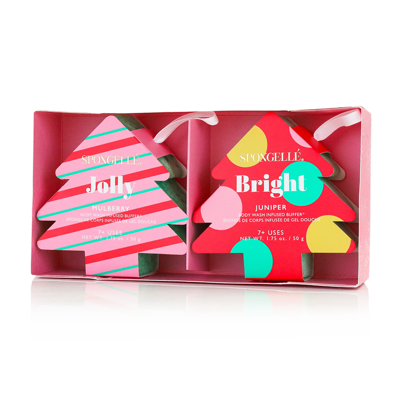 Spongellé Season's Greetings | Holiday Tree Gift Set Body Wash Infused Buffer Pink