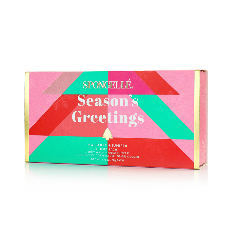 Spongellé Season's Greetings | Holiday Tree Gift Set Body Wash Infused Buffer Light Pink
