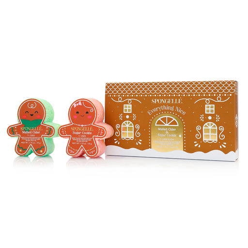 Spongellé Everything Nice | Holiday Gingerbread Gift Set Body Wash Infused Buffer White Smoke