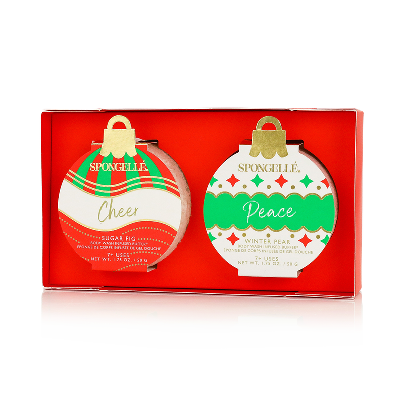 Spongellé Celebrate the Season | Holiday Ornament Gift Set Body Wash Infused Buffer Red