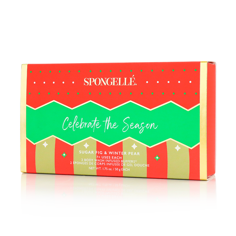 Spongellé Celebrate the Season | Holiday Ornament Gift Set Body Wash Infused Buffer Orange Red