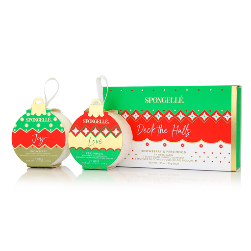 Spongellé Deck the Halls | Holiday Ornament Gift Set Body Wash Infused Buffer Antique White