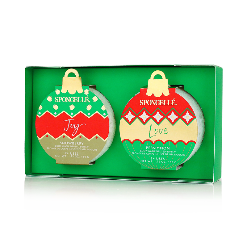Spongellé Deck the Halls | Holiday Ornament Gift Set Body Wash Infused Buffer Sea Green