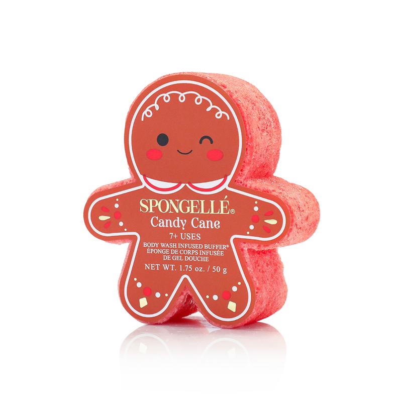 Spongellé Candy Cane | Holiday Gingerbread Body Wash Infused Buffer White Smoke