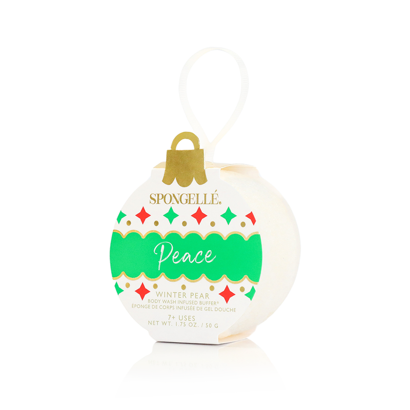 Spongellé Peace - Winter Pear | Holiday Ornament Body Wash Infused Buffer White Smoke