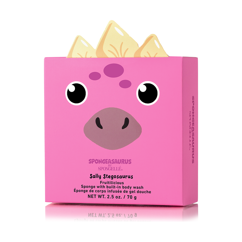 Spongellé Sally Stegosaurus | Spongeasaurus Dinosaur Buffer Body Wash Infused Buffer Hot Pink
