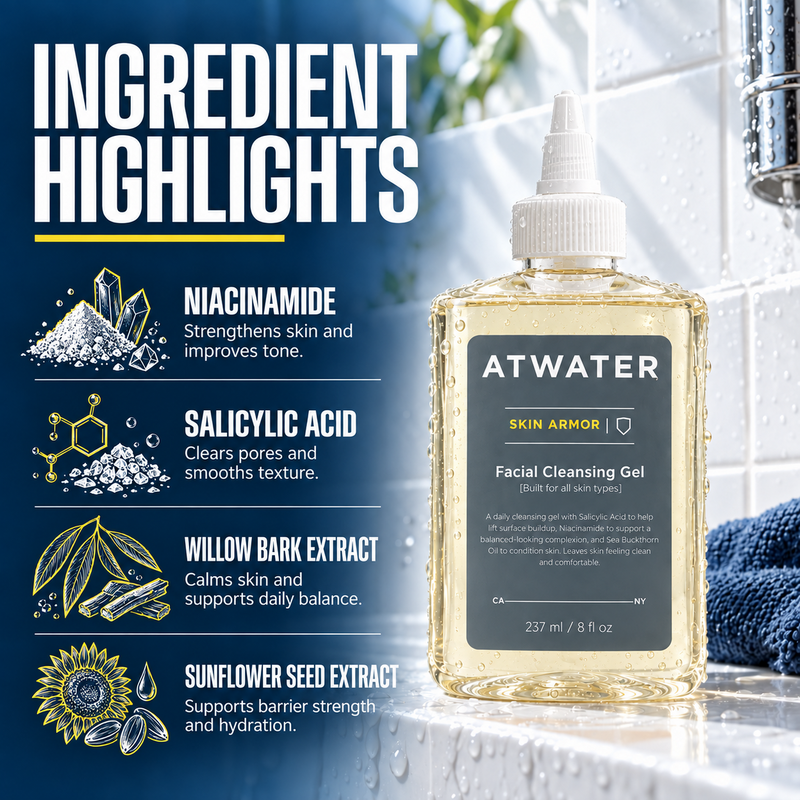 ATWATER Skin Armor Facial Cleansing Gel Midnight Blue Full-Size,Travel-Size
