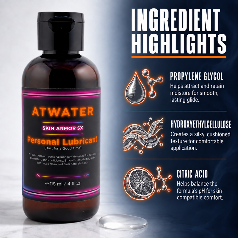 ATWATER Skin Armor SX Personal Lubricant Black 4oz,8oz