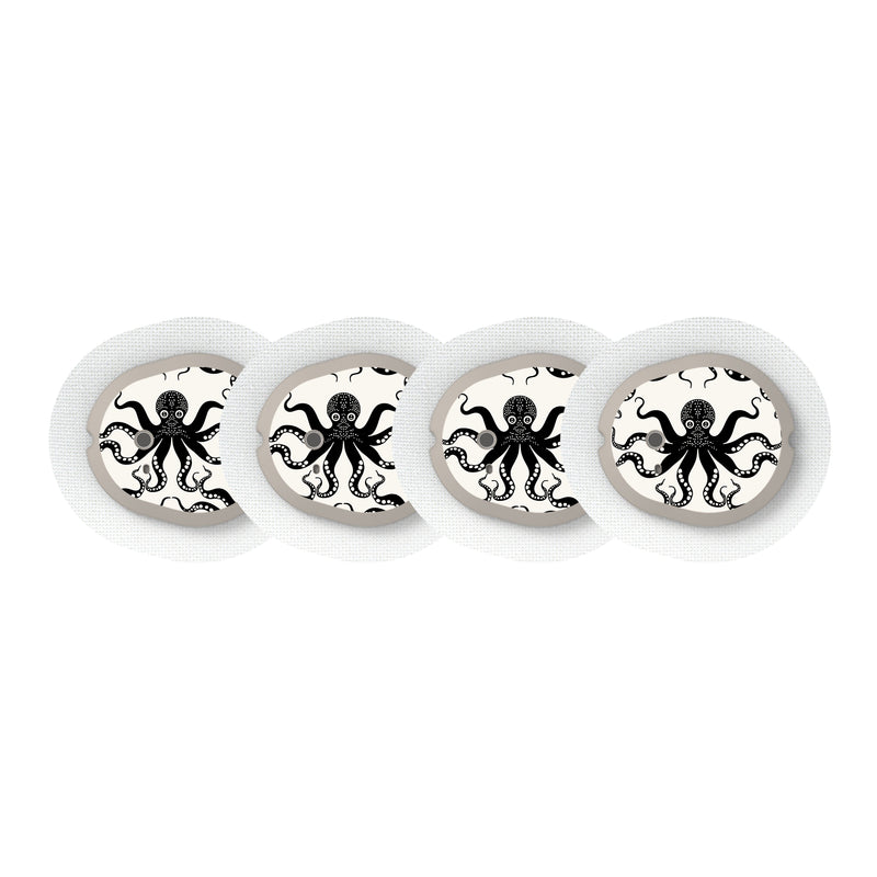 Peelz Abstract Octopus Designed for the DEXCOM G7 and Stelo Transmitter Peelz/Stickers White Smoke 4-pack (Set of 4 Stickers)