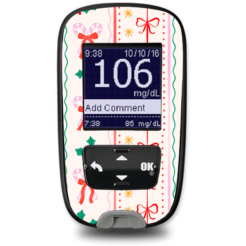 Peelz Holly Jolly Ribbon Accu-Chek Guide Glucometer Sticker - Pump Peelz Peelz/Stickers White Smoke