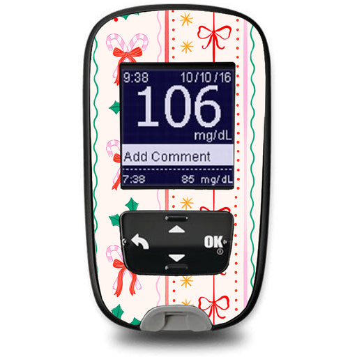 Peelz Holly Jolly Ribbon Accu-Chek Guide Glucometer Sticker - Pump Peelz Peelz/Stickers White Smoke