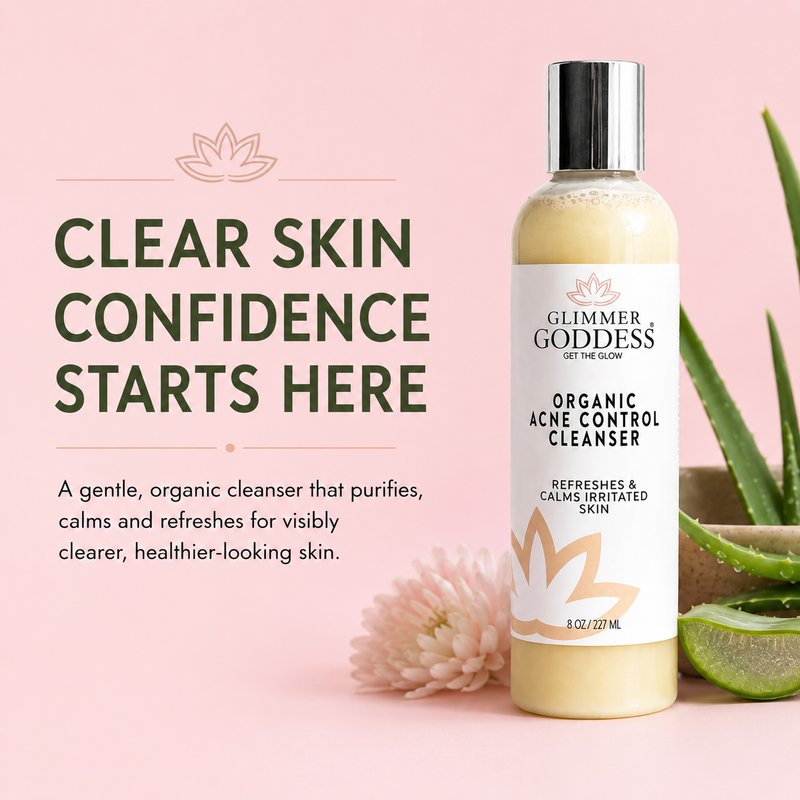 Glimmer Goddess® Organic Skin Care Organic Acne Cleanser – Gentle Face & Body Wash Facial Cleanser Misty Rose 8 oz