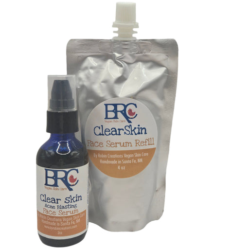 By Robin Creations Clear Skin Acne Blasting Anti-inflammatory Face Serum Face Care Dark Gray 2 oz Glass Bottle / Original (blend of anti-inflammatory essential oils),2 oz Glass Bottle / Unscented,4 oz Refill Pouch / Original (blend of anti-inflammatory essential oils),4 oz Refill Pouch / Unscented,4 oz Refill Pouch w/ Metal Funnel / Original (ble