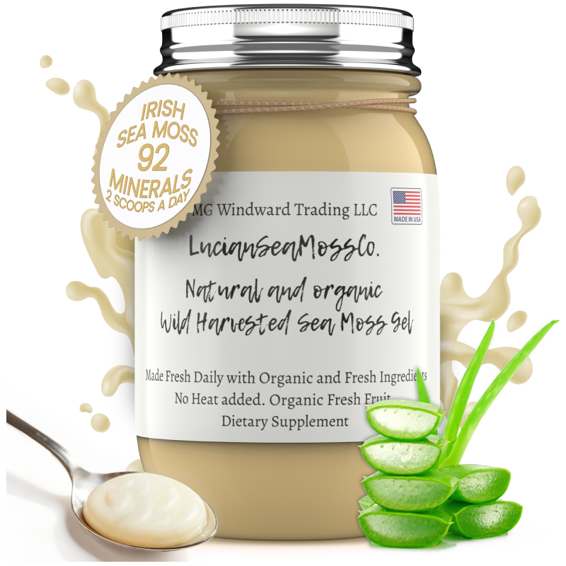 MG Windward Trading LLC Aloe Vera Infused Organic Sea Moss Gel Herbal Gel Light Gray 8 oz. / Without Agave,8 oz. / With Agave,16 oz. / Without Agave,16 oz. / With Agave,32 oz. / Without Agave,32 oz. / With Agave