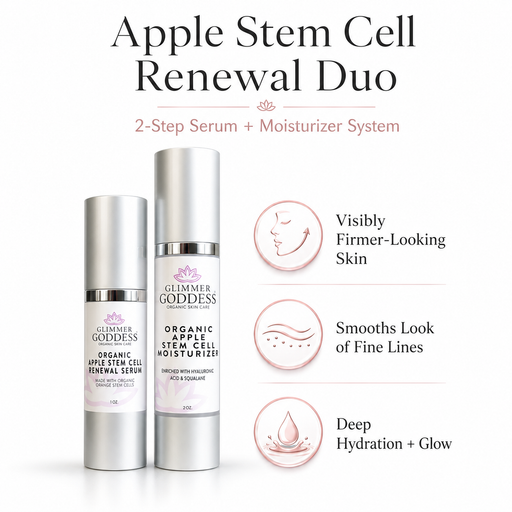 Glimmer Goddess® Organic Skin Care Cellular Renewal Duo – Apple Stem Cell Serum + Moisturizer Lotion & Moisturizer White Smoke
