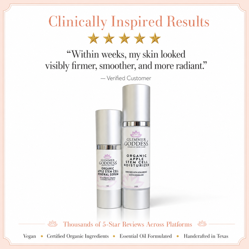 Glimmer Goddess® Organic Skin Care Cellular Renewal Duo – Apple Stem Cell Serum + Moisturizer Lotion & Moisturizer White Smoke