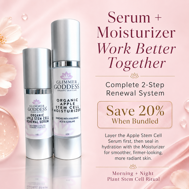Glimmer Goddess® Organic Skin Care Cellular Renewal Duo – Apple Stem Cell Serum + Moisturizer Lotion & Moisturizer Misty Rose