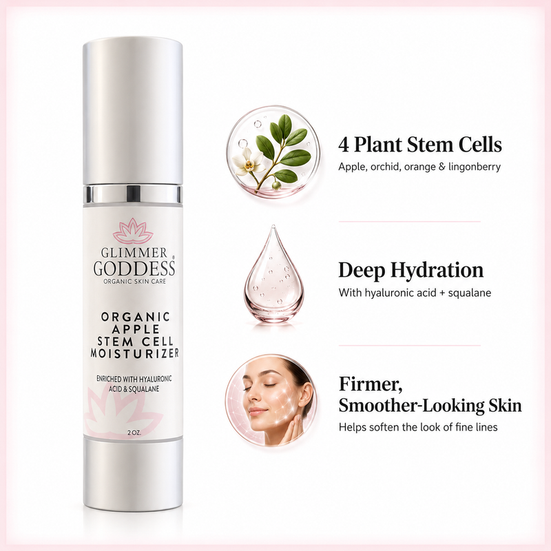 Glimmer Goddess® Organic Skin Care Organic Apple Stem Cell Moisturizer – Anti-Aging Treatment Lotion & Moisturizer White Smoke