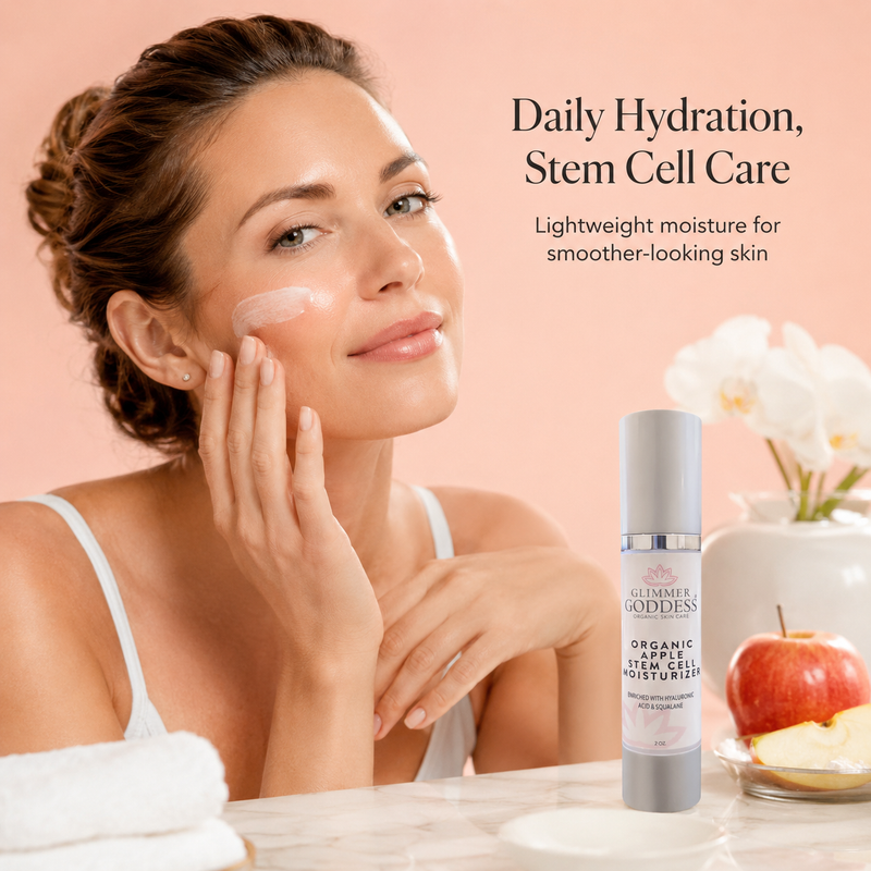 Glimmer Goddess® Organic Skin Care Organic Apple Stem Cell Moisturizer – Anti-Aging Treatment Lotion & Moisturizer Peach Puff