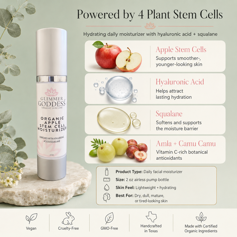 Glimmer Goddess® Organic Skin Care Organic Apple Stem Cell Moisturizer – Anti-Aging Treatment Lotion & Moisturizer Seashell