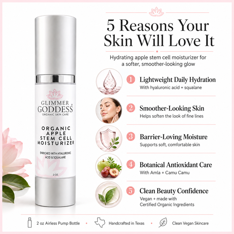 Glimmer Goddess® Organic Skin Care Organic Apple Stem Cell Moisturizer – Anti-Aging Treatment Lotion & Moisturizer White Smoke