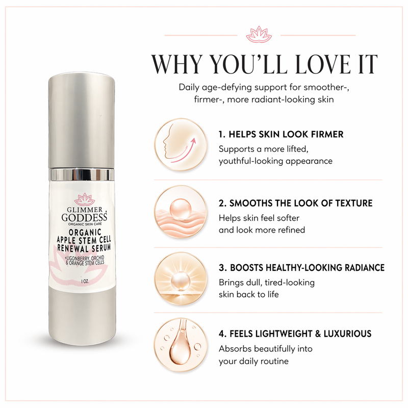Glimmer Goddess® Organic Skin Care Organic Apple Stem Cell Anti-Aging Serum Serums White Smoke