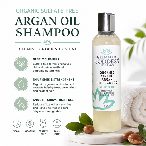 Glimmer Goddess® Organic Skin Care Organic Sulfate-Free Shampoo with Argan Oil for Healthy Hair Hair Care White Smoke