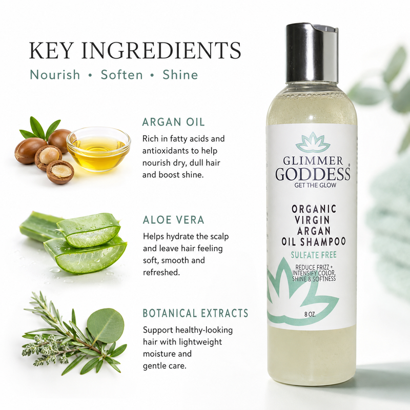 Glimmer Goddess® Organic Skin Care Organic Sulfate-Free Shampoo with Argan Oil for Healthy Hair Hair Care White Smoke
