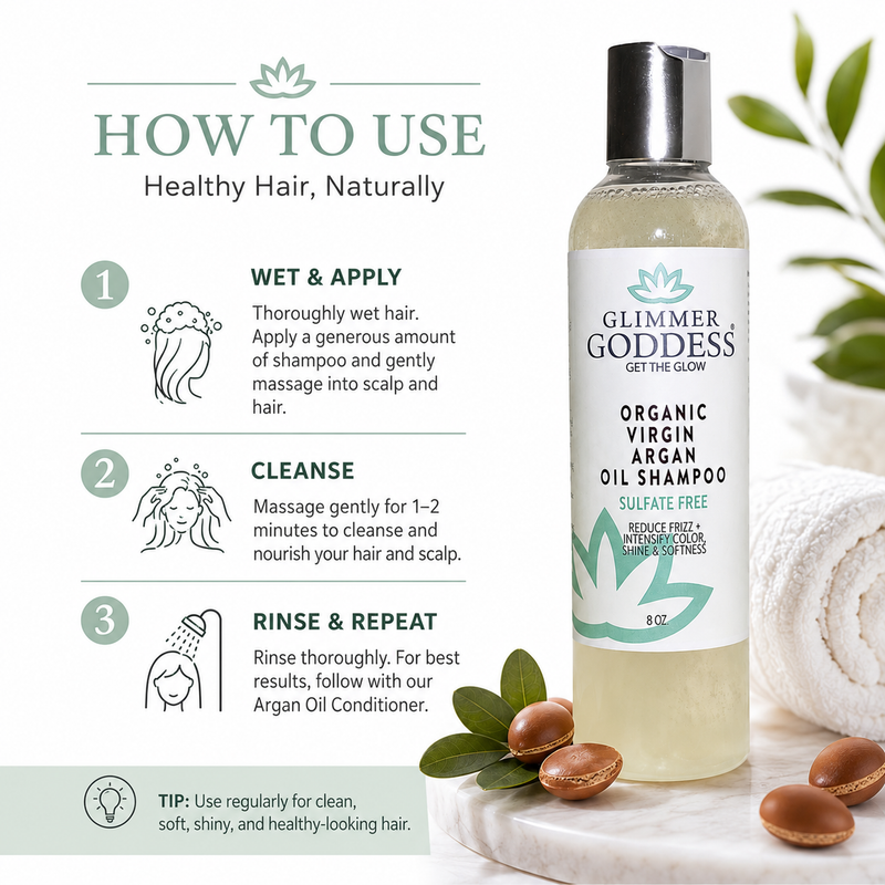 Glimmer Goddess® Organic Skin Care Organic Sulfate-Free Shampoo with Argan Oil for Healthy Hair Hair Care White Smoke