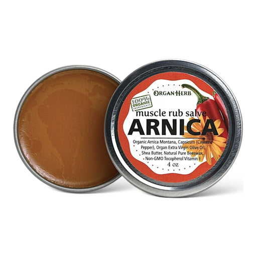 OrganHerb OrganHerb Organic Arnica and Capsicum Muscle Rub Salve 4 oz, Botanical Comfort Balm for Muscles and Joints Organic Salves Sienna