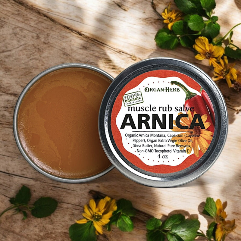 OrganHerb OrganHerb Organic Arnica and Capsicum Muscle Rub Salve 4 oz, Botanical Comfort Balm for Muscles and Joints Organic Salves Sienna