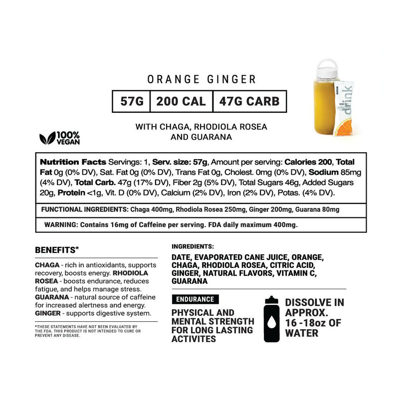 myspringenergy Orange Ginger Endurance Energy Drink w/Adaptogens Drink Mix White Smoke 1 Pouch,5 Pouches,10  Pouches
