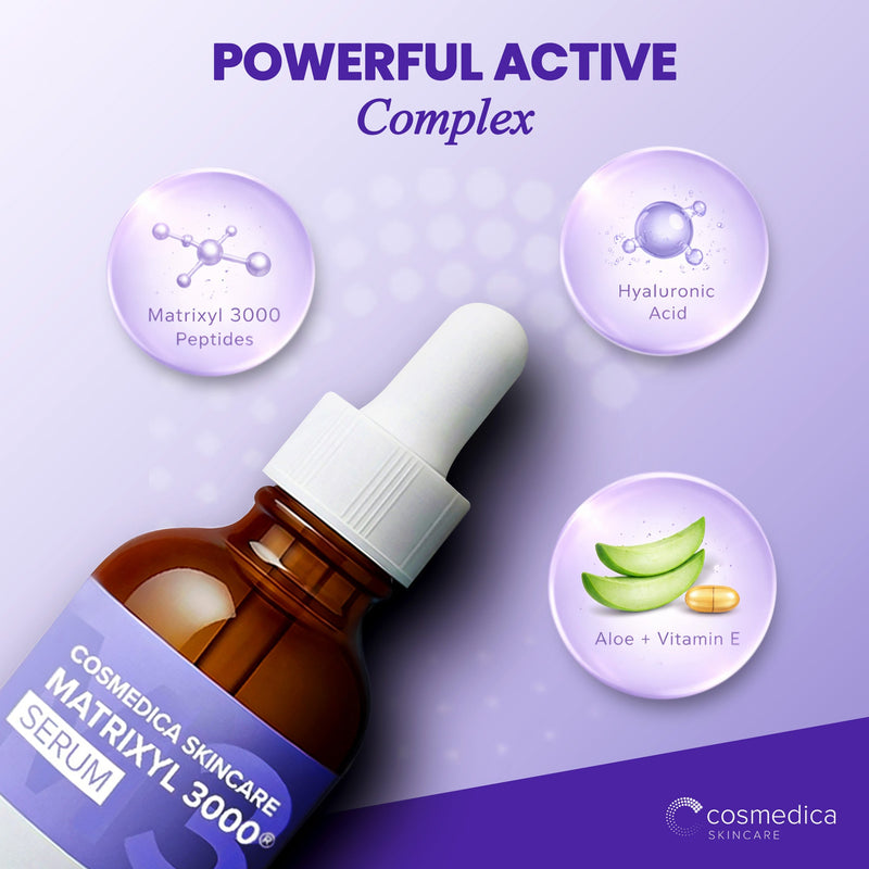 Cosmedica Skincare Cosmedica Skincare Matrixyl 3000 Peptide Serum with Hyaluronic Acid | Hydrating Lightweight Face Serum for Sensitive Skin | Firming Serum with Aloe Vera Vitamin E | 2oz Lavender 2 Oz. (60 ML)