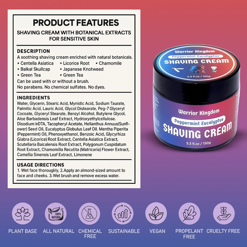 WhollyKaw WhollyKaw Warrior Kingdom Luxury Shaving Cream - Peppermint Eucalyptus Shaving Cream Gray