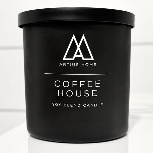 Artius Man Coffee House Wood Wick Candle – Vanilla, Hazelnut, and Roasted Coffee Beans (10 oz) candle Black