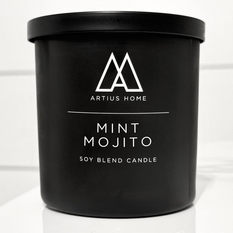 Artius Man Mint Mojito Wood Wick Candle – Fresh Mint, Lime, and Tropical Rum (10 oz) candle Black