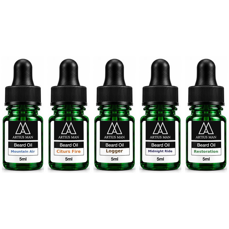 Artius Man 5 Pack Beard Oil Sampler Pack Custom Bundle White Smoke