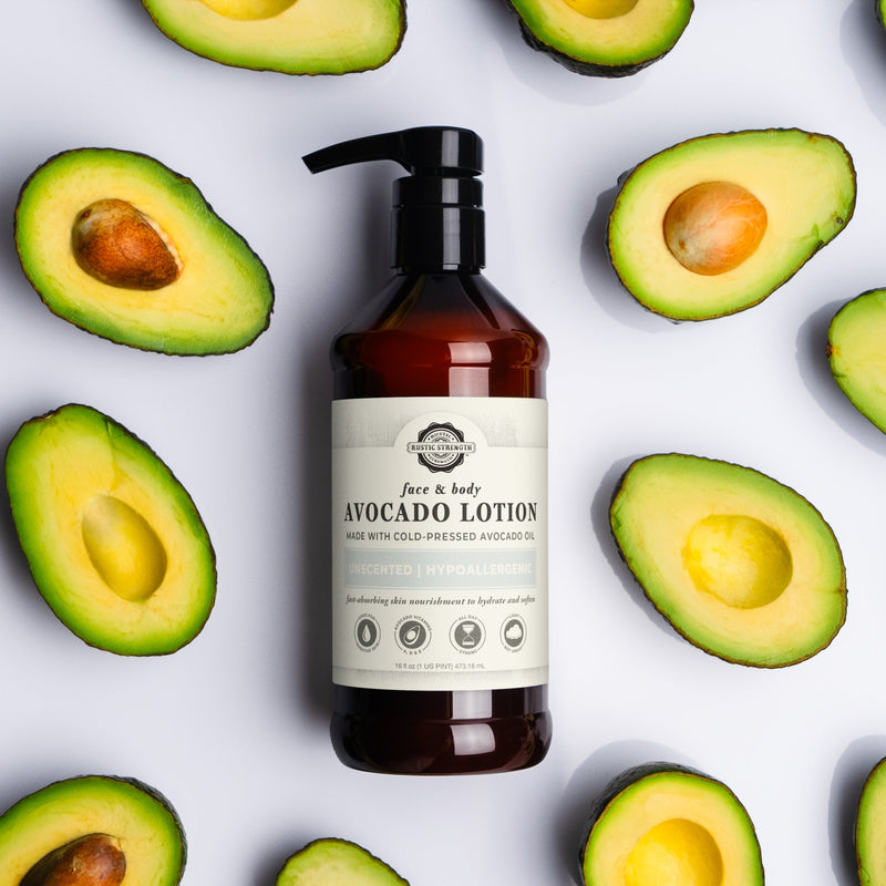 Rustic Strength Avocado Lotion | Mama + Baby Safe Lotion Light Gray 16 oz Plastic,Gallon Jar Plastic,Gallon Jar Glass
