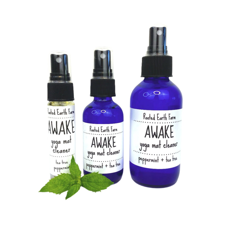 Rooted Earth Farm + Apothecary Awake Yoga Mat Spray Yoga Mat Sprays Dark Slate Blue 1 oz,2 oz,4 oz