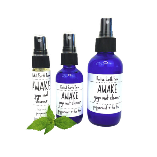 Rooted Earth Farm + Apothecary Awake Yoga Mat Spray Yoga Mat Sprays Dark Slate Blue 1 oz,2 oz,4 oz