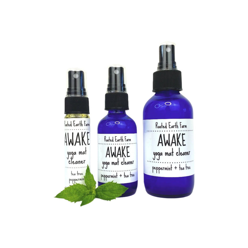 Rooted Earth Farm + Apothecary Awake Yoga Mat Spray Yoga Mat Sprays Dark Slate Gray 1 oz,2 oz,4 oz